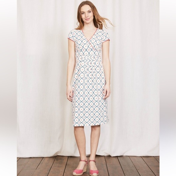 Boden White and Blue Patterned Size 8 Dress - Picture 1 of 7